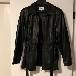 Women’s Black leather jacket.